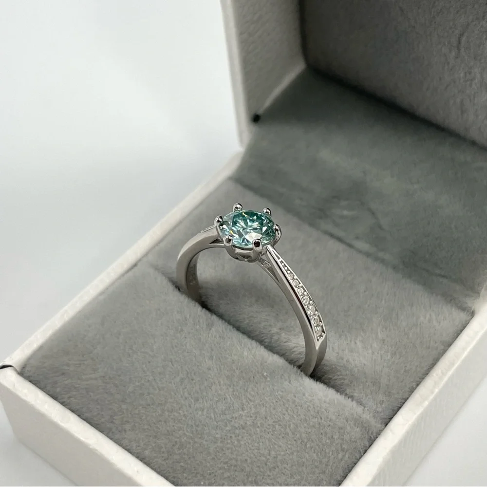 1ct Light Blue Round Cut Moissanite Solitaire Engagement Ring Sz 9 Bridal